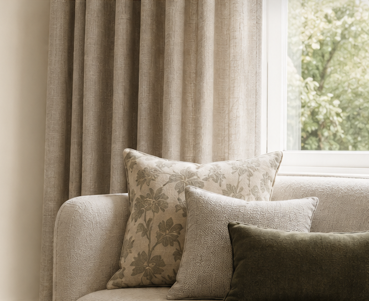 Cushions and curtains made by Drape & Dwell